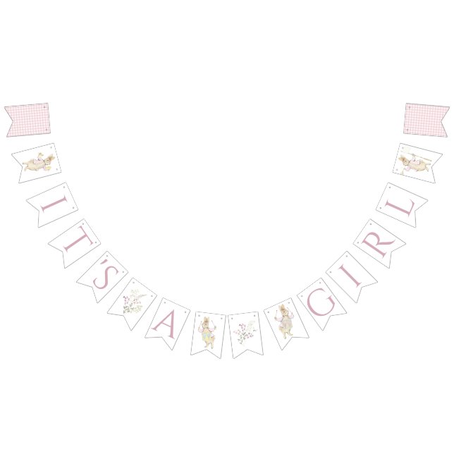 Rosa Gingham Peter, Rabbit Monogram Baby Shower Vimplar (Alla)