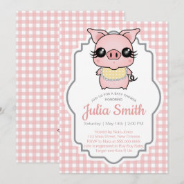 Rosa Gingham Piggy Baby Shower-inbjudan Inbjudningar