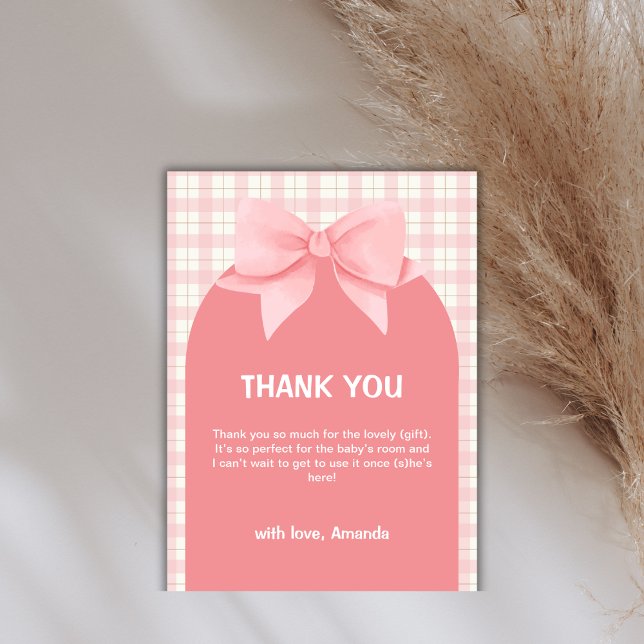 Rosa Gingham Play Arch Bow Baby Shower Tack (Pink Gingham Plaid Arch Bow Baby Shower Thank You)