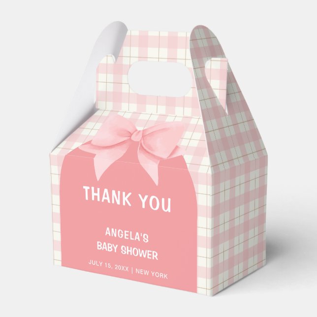 Rosa Gingham Play Arch Bow Baby Shower Tack Presentaskar (Framsidan Sidan)