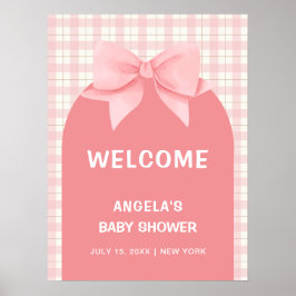 Rosa Gingham Play Arch Bow Baby Shower Välkommen Poster