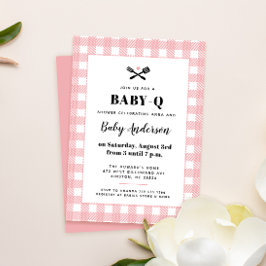 Rosa Gingham Play Baby Shower BBQ Inbjudningar