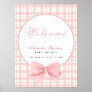 Rosa Gingham Play Bow Girl Baby Shower Välkommen Poster
