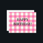 Rosa Gingham Play Cottagecore Vykort<br><div class="desc">Modern picknicktrend i vår,  med gingham plaid mönster i shock rosa och vitt färg.</div>