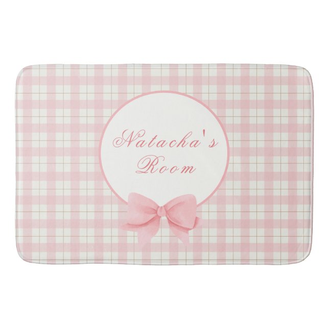 Rosa Gingham Play Girl Custom Name Nursery Badrumsmatta (Framsidan)