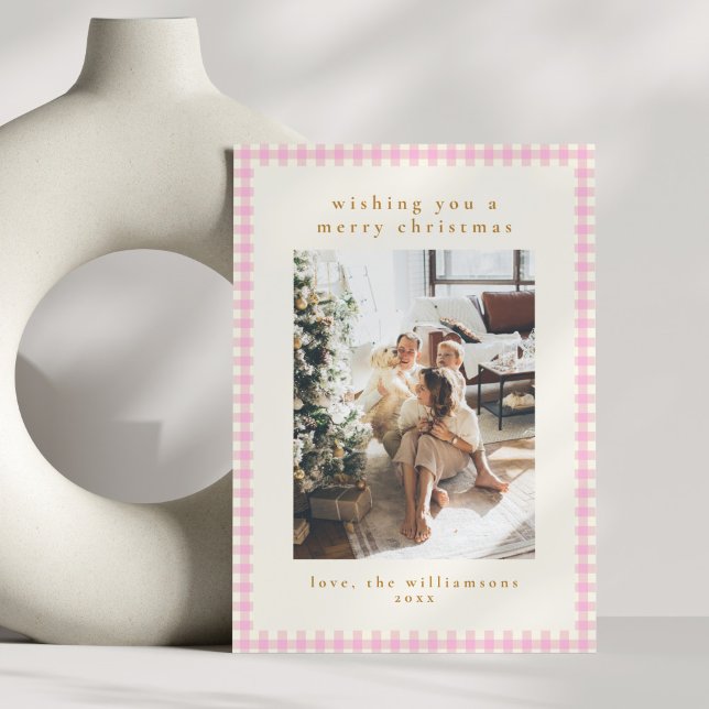 Rosa Gingham Play Porträtt 2 Photo jul Julkort (Skapare uppladdad)