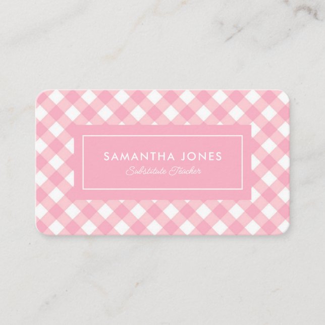 Rosa Gingham Play Suppute Teacher Contact Info Visitkort (Framsida)
