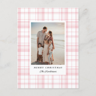 Rosa Gingham Play Tartan julfotoport Helg Vykort