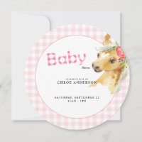Rosa Gingham Ponny Baby Shower Rund 