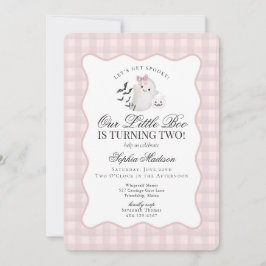 Rosa Gingham Preppy Ghost Little Boo 2:a födelseda Inbjudningar