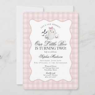 Rosa Gingham Preppy Ghost Little Boo 2:a födelseda Inbjudningar