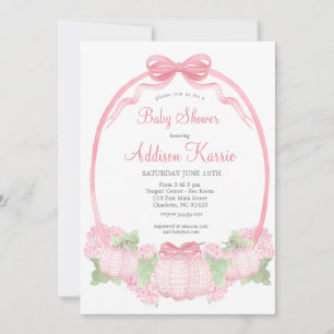 Rosa Gingham Pumpkin Baby Shower-inbjudan Inbjudningar