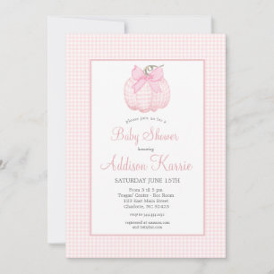 Rosa Gingham Pumpkin Baby Shower-inbjudan Inbjudningar
