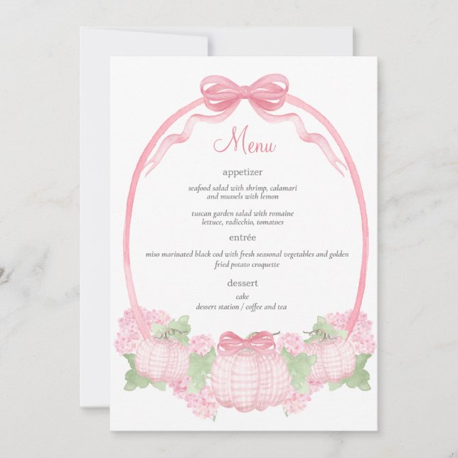 Rosa Gingham Pumpkin Baby Shower Menu Inbjudningar (Framsida)