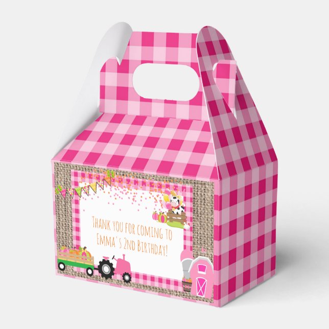 Rosa Gingham Pumpkin Patch Farmer Girl's Birthday Presentaskar (Framsidan Sidan)