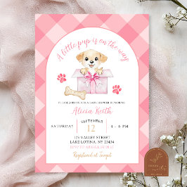 Rosa Gingham Puppy Baby Shower Inbjudningar