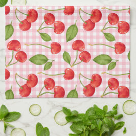 Rosa Gingham & Red Cherries Picnic Kökshandduk