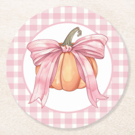 Rosa Gingham Ribbon Pumpkin, Coquette Bow Underlägg Papper Rund