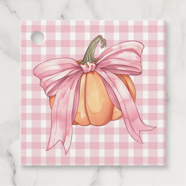 Rosa Gingham Ribbon Pumpkin, Coquette Pumpkin Gåvor Etiketter (Framsida)