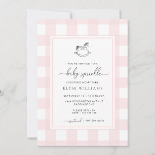 Rosa Gingham Rocking Horse Baby Sprinkle Inbjudningar