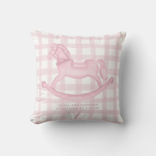 Rosa Gingham Rocking Horse Flicka Birth Pillow Kudde