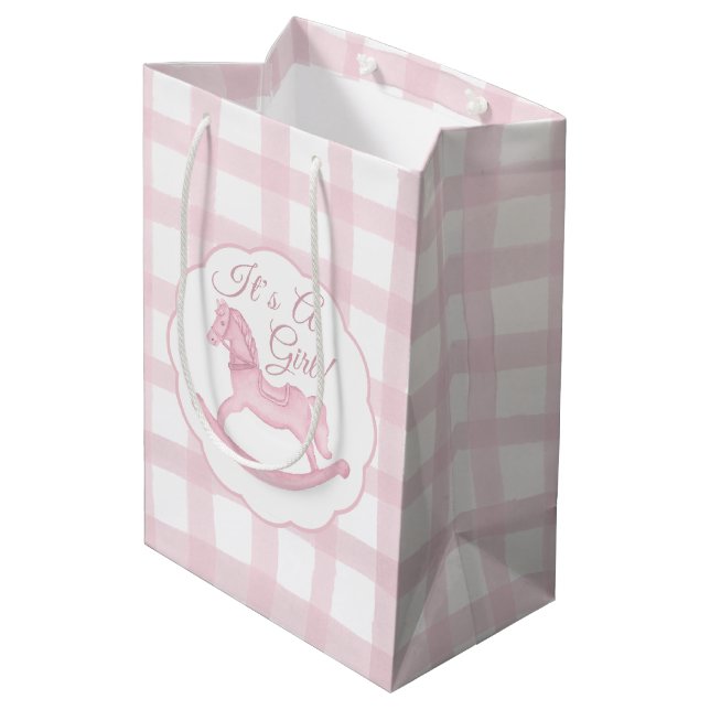 Rosa Gingham Rocking Horse Girl Baby Gift Bag (Baksidan Vinklad)