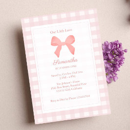 Rosa Gingham Rosa Bow Birthday Inbjudningar