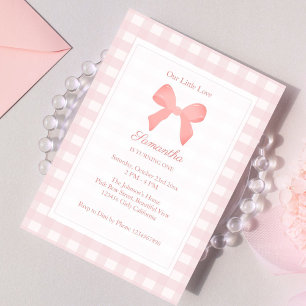 Rosa Gingham Rosa Bow Birthday Inbjudningar