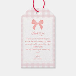 Rosa Gingham Rosa Bow Birthday Presentetikett