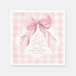 Rosa Gingham Rosenskära Bow Baby Shower Pappersservett