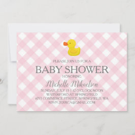 Rosa Gingham Rubber Duckie Baby Shower Inbjudningar