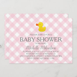 Rosa Gingham Rubber Duckie Baby Shower Inbjudningar