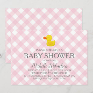 Rosa Gingham Rubber Duckie Baby Shower Inbjudningar