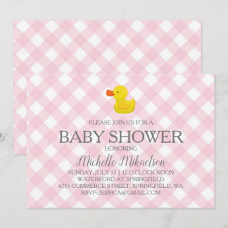 Rosa Gingham Rubber Duckie Baby Shower Inbjudningar