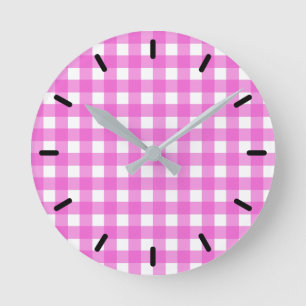 Rosa gingham rund klocka