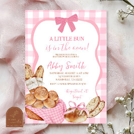 Rosa Gingham-rutig bulle i ugnen baby shower Inbju Inbjudningar