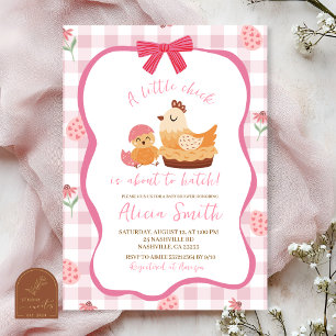 Rosa Gingham-rutig Chick-flicka Barnkal Invitation Inbjudningar