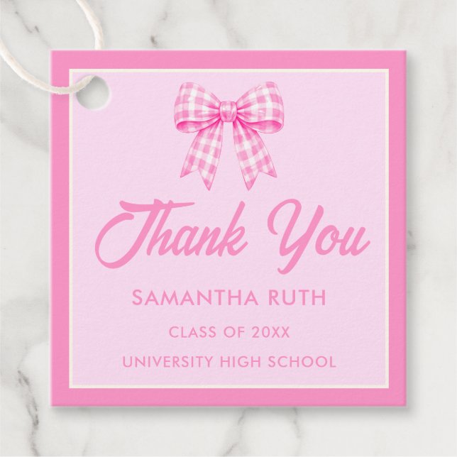 Rosa Gingham-skjorta Examenstårtfest Gåvor Etiketter (Framsida)