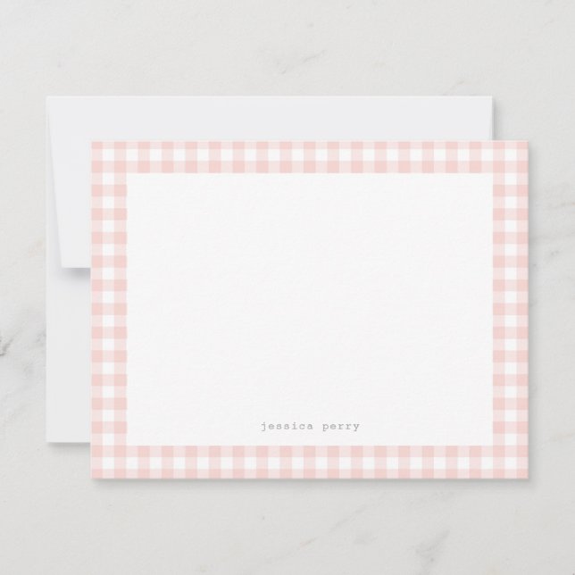  Rosa Gingham-skrivmaskin Namn-anteckningskort Anteckningskort (Framsida)