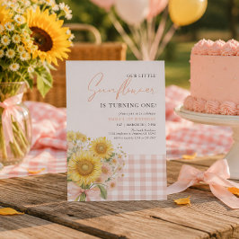 Rosa Gingham Solros 1-årsfest Inbjudningar