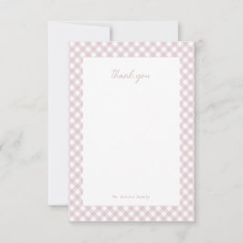 Rosa gingham söta personliga baby shower för flick tack kort