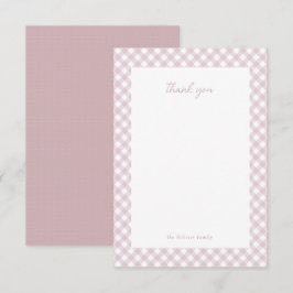 Rosa gingham söta personliga baby shower för flick tack kort