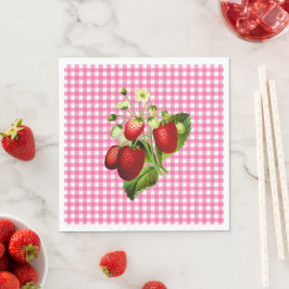 Rosa Gingham & Strawbär Lunch Pappersservett