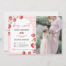 Rosa Gingham Strawberry Baby Shower Party Photo