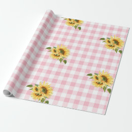 Rosa Gingham SunblommBaby Shower Presentpapper
