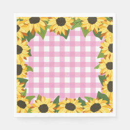 Rosa Gingham & Sunblommor Pappersservett
