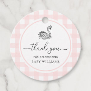 Rosa Gingham Svan Baby Shower Gåvor Etiketter