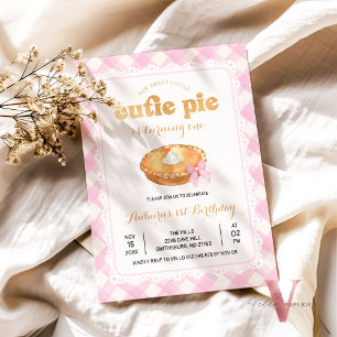 Rosa Gingham Sweet Cutie Paj födelsedagsinbjudan Inbjudningar