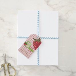 Rosa Gingham Tack Så Mycket Jordgubb Presentetikett