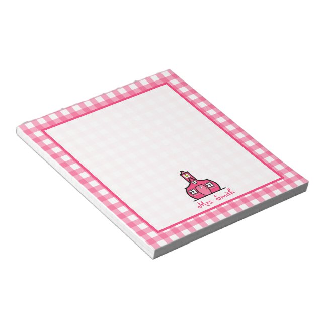 Rosa Gingham Teacher Anteckningsblock (Vinklad)
